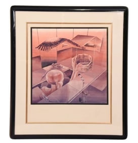 Signed Surrealist Lithograph Framed