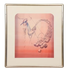 Signed Surrealist Lithograph Framed