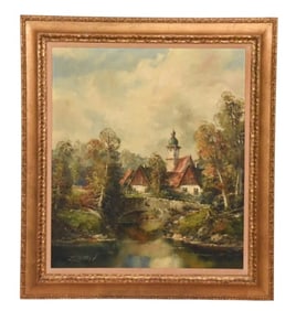 Jan Kortten Signed Oil Painting Dutch Villa Scene