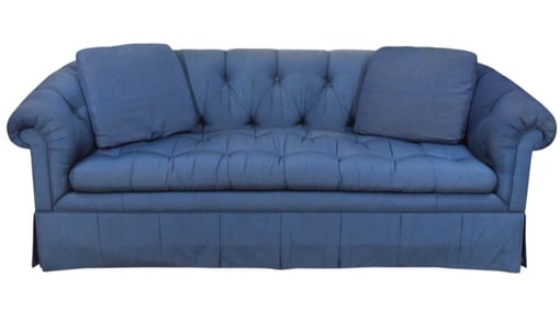 Sherrill Blue Upholstered Tufted & Skirted Sofa