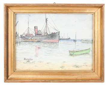 M. Desjardins Signed Water Color Painting Bassin