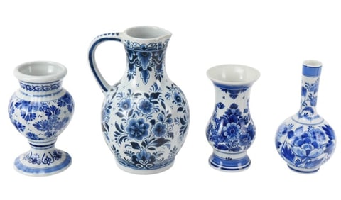 4 Delft Blue & White Porcelain Pieces