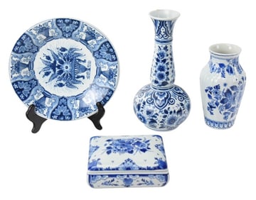 4 Delft Blue & White Porcelain Pieces