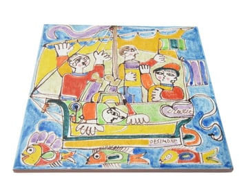 Giovanni de Simone Hand Painted Terra Cotta Tile