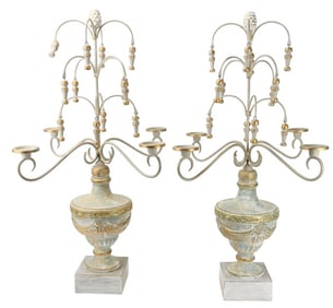 Carved Wood & Iron French Rustic Candelabras