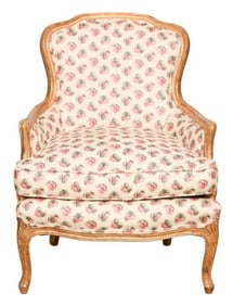Louis XV Style Upholstered Carved Gilt Bergere