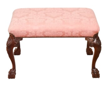 Baker Carved Upholstered Ottoman w/ Nail Head Trim