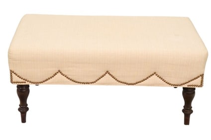 Custom Scallop Carved Ottoman w/ Nail Head Trim