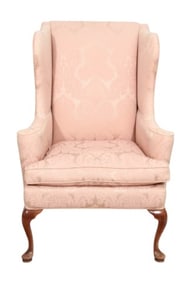 Hickory Carved Upholstered Wingback Chair