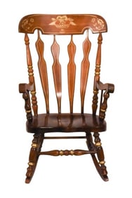 Vintage Carved Painted Rocking Chair w/ Cushions