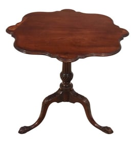 Mahogany Carved Flip Top Pie Crust Side Table