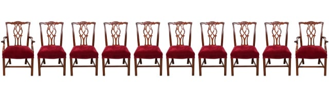 10 Chippendale Style Thistle Back Dining Chairs