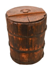 Antique Hand Crafted Wooden Barrel with Lid