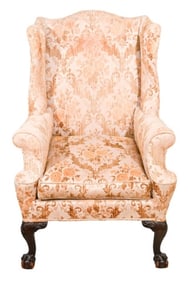 Antique Carved Upholstered Wingback Chair