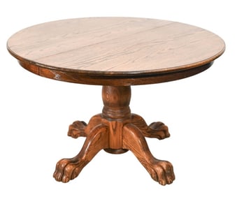 Carved Round Pedestal With Lion Paw Dining Table