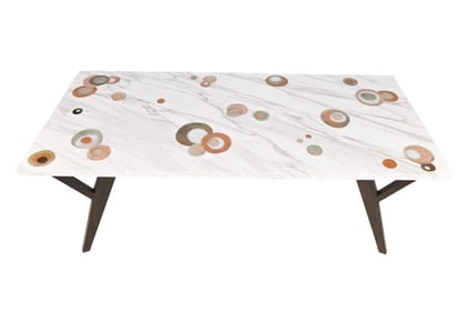 Custom Marble & Hardstone Dining Table w Iron Base