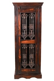 Rustic Style Wood And Wrought Iron Wine Cabinet