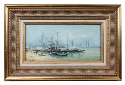 Igor Chevtsov Oil on Board Painting Boat Scene