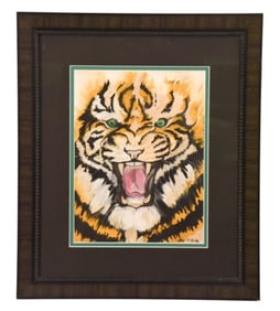 Signed Oil Painting Portrait of Tiger Framed
