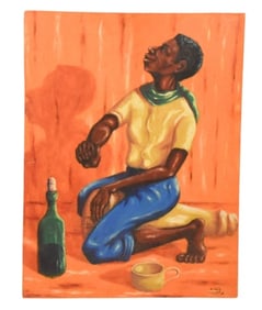 Edouard Wah Signed Oil Painting Haitian Man