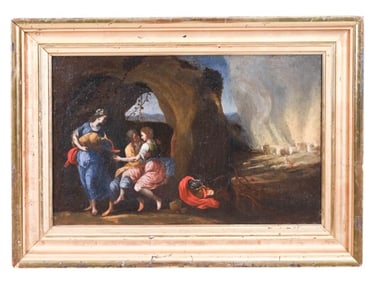 Antique Italian 19th C Oil Painting Biblical Scene