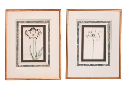 2 Antique Framed Botanicals of Tulips