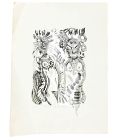 Richard Schiavo Signed Ink Drawing Tribal Nudes