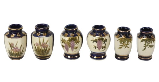 6 Miniature Vintage Japanese Porcelain Vases