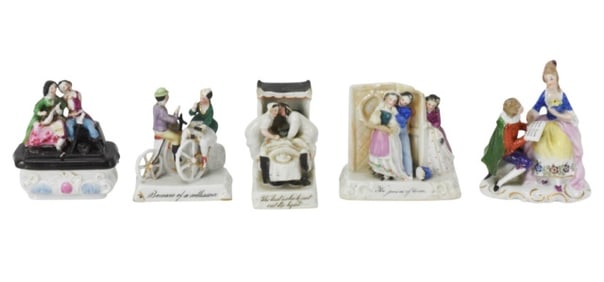 5 Antique Victorian Fairing Porcelain Statues