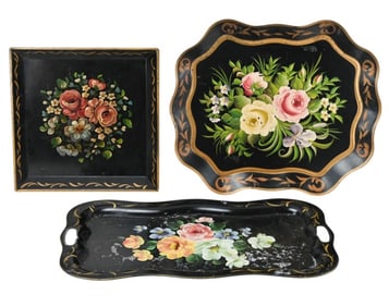 3 Hand Painted Tole Table Trays