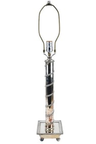 Silver Plate Column Form Table Lamp w Bead Motif
