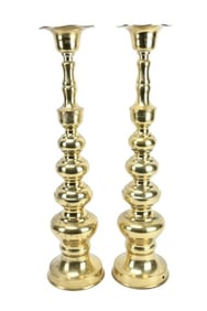 Pair Antique Turned Brass 20 Inch Candlesticks