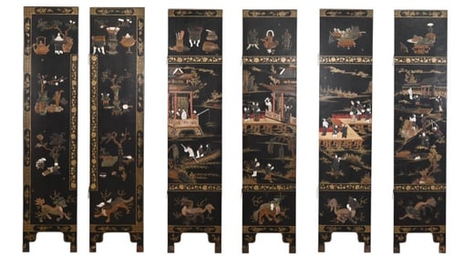 Chinese Precious Stone Inlaid Lacquered Screen