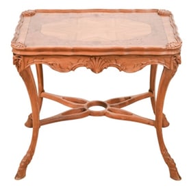 French Carved Marquetry Side Table with Hoof Feet