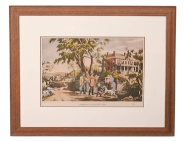 Antique Currier & Ives Engraving Country Life