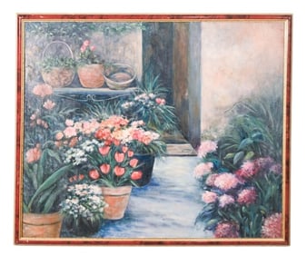 Yecalsik Signed Still Life Oil Painting of Porch