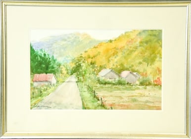 John McQuesten Signed Watercolor Painting Barns