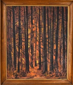 Stearns Signed Mid C Expressionist Painting Forest