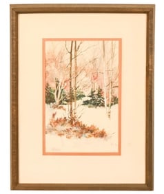 Virginia Perle Signed Watercolor Forest Landscape