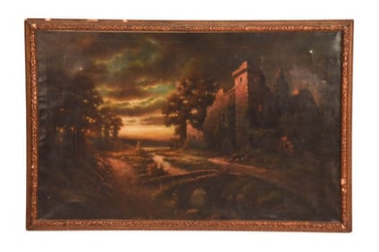 Antique Castle Landscape Mantle Oil Painting