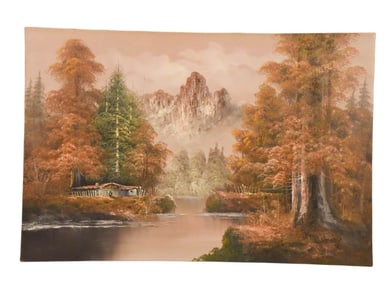 W. Henry Signed Oil Painting Forest Landscape