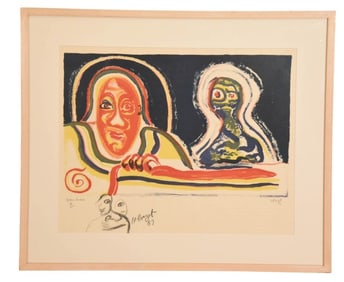 Marcel Pouget Signed Lithograph w Hand Drawing