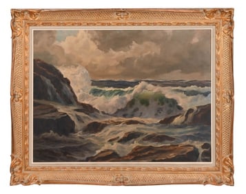 Bertha Larson Signed Mid C Oil Painting Sea Scape