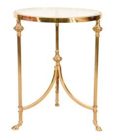 Hollywood Regency Brass & Glass Hoof Footed Table