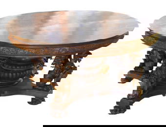 RJ Horner Carved Oak Winged Griffin Base Table