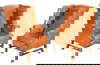 Pair Leather Wingback Chairs w Nail Head Trim