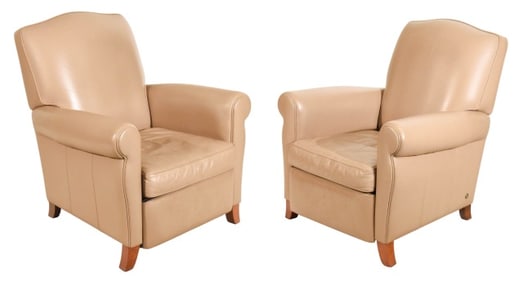 Pair American Leather Inc. Reclining Club Chairs