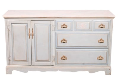 French Country Hand Carved Hand Painted Credenza