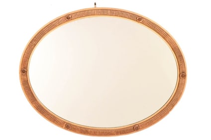 Vintage Carved Gilt Oval Mirror w Rosettes