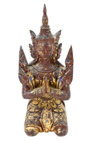 Antique Hand Carved Burmese Buddha w Inlay
